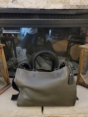 Coach Olive Green Pebbled Leather Satchel with Top Handles